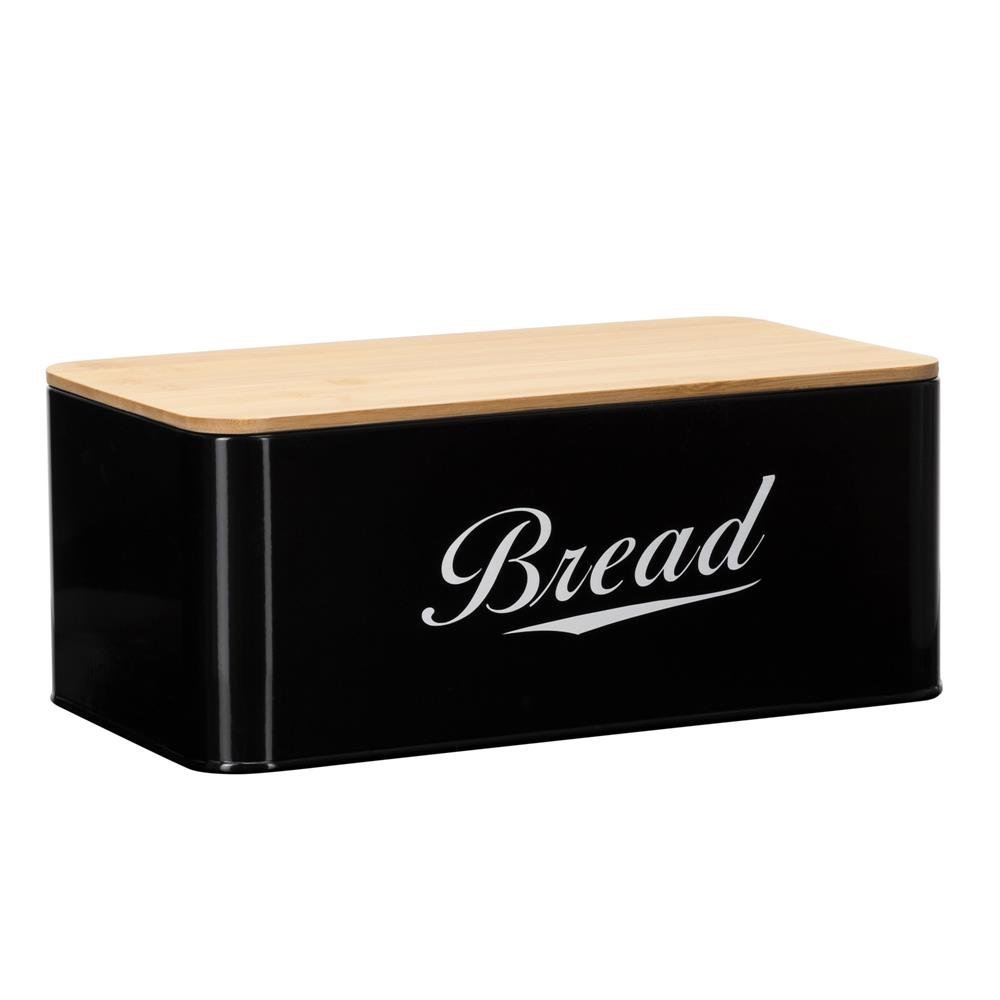 Cutie pentru paine din metal cu capac din bambus, finisaj lucios, 33x18x14 cm, negru 1 Cutie pentru paine din metal cu capac din bambus, finisaj lucios, 33x18x14 cm, negru