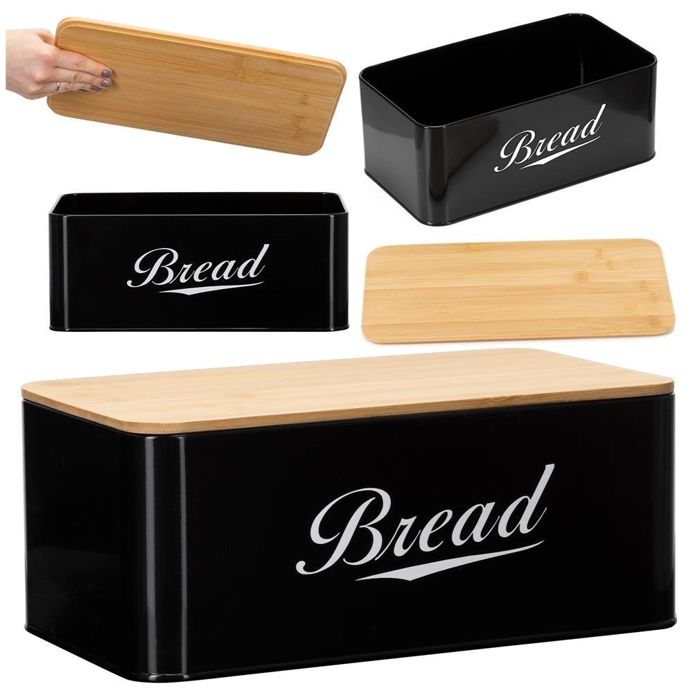 Cutie pentru paine din metal cu capac din bambus, finisaj lucios, 33x18x14 cm, negru 3 Cutie pentru paine din metal cu capac din bambus, finisaj lucios, 33x18x14 cm, negru - imagine 3