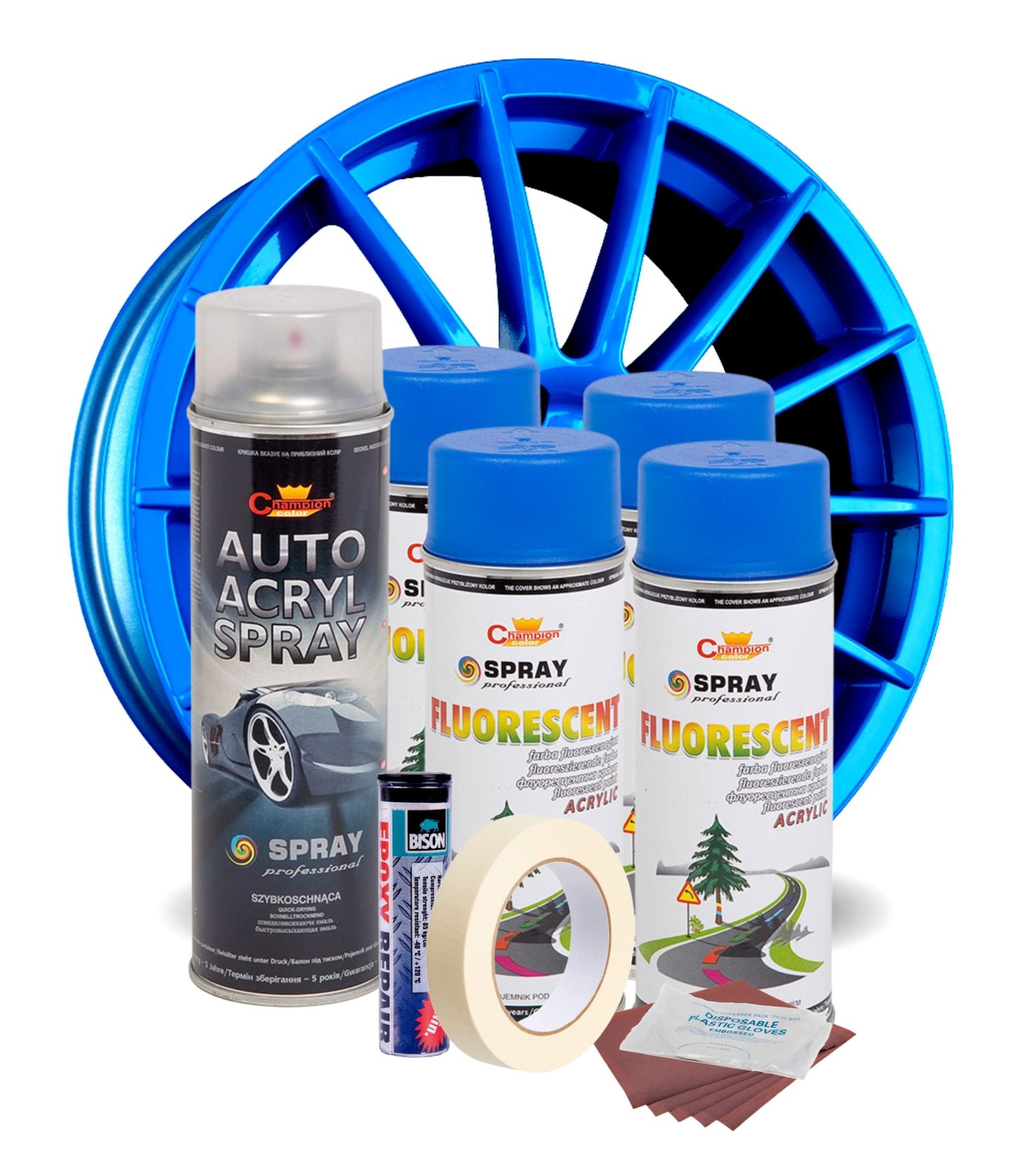 kit complet reparatie si vopsire jante culoare albastru fluorescent, v4 3 Kit complet reparatie si vopsire jante culoare Albastru Fluorescent, V4 - imagine 3