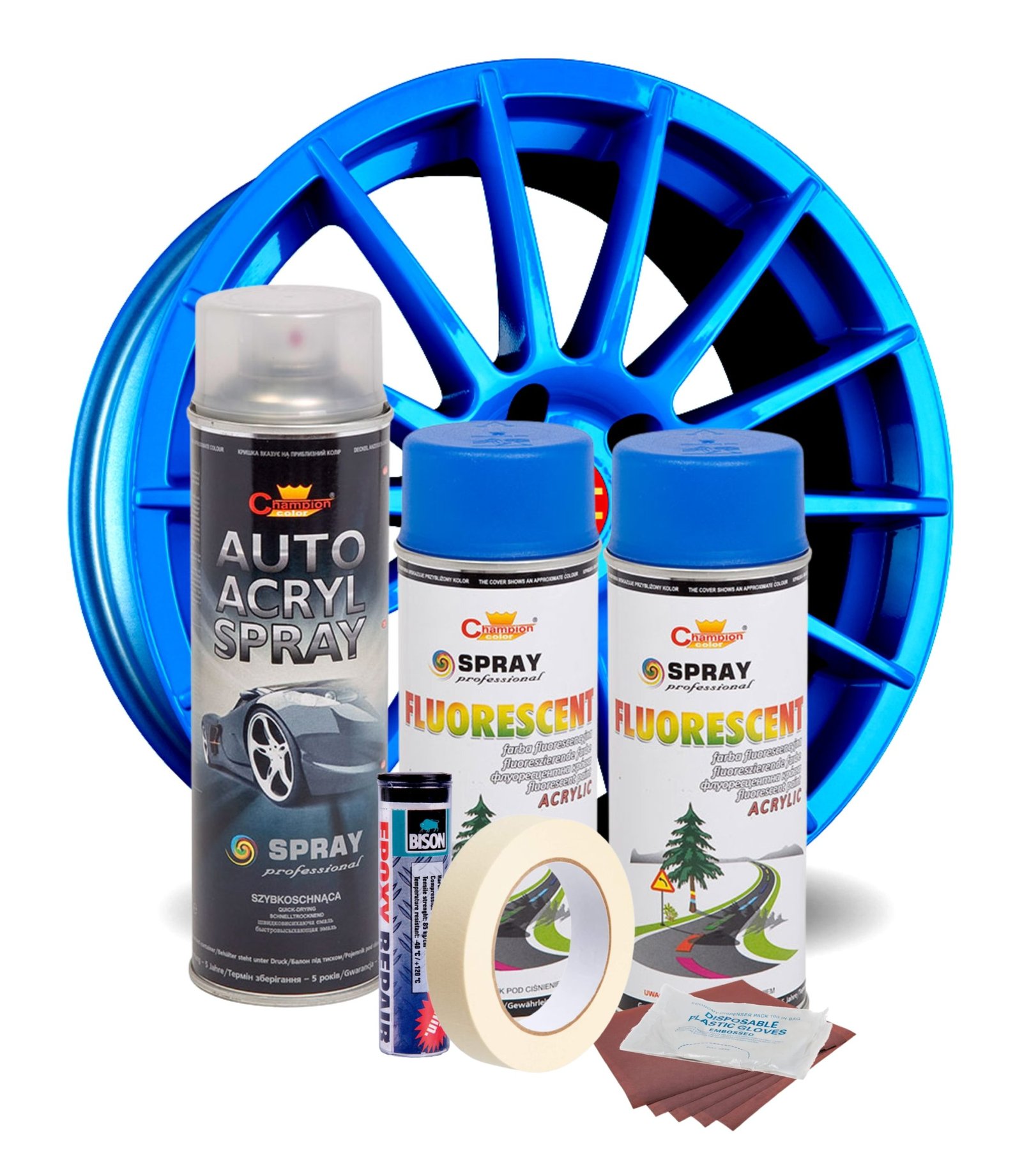 kit complet reparatie si vopsire jante culoare albastru fluorescent, v2 3 Kit complet reparatie si vopsire jante culoare Albastru Fluorescent, V2 - imagine 3