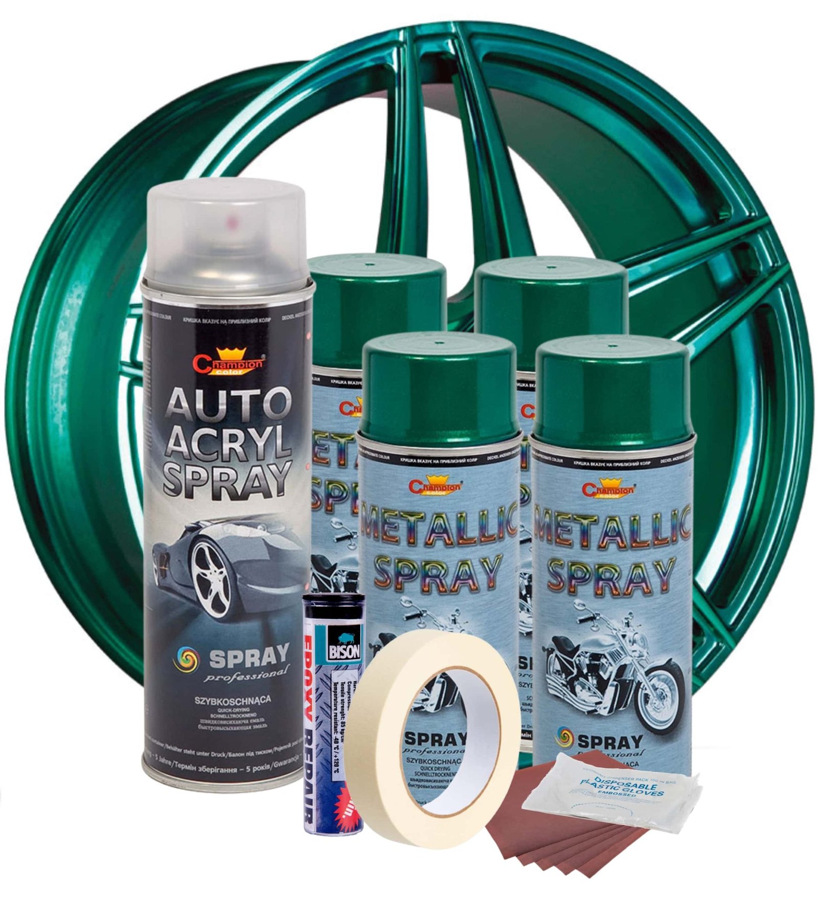 kit complet reparatie si vopsire jante culoare verde metalizat, v4 3 Kit complet reparatie si vopsire jante culoare Verde Metalizat, V4 - imagine 3