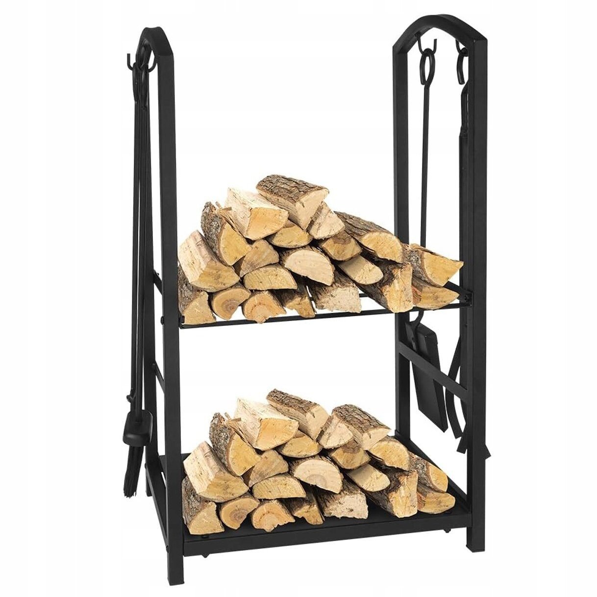 Suport metalic pentru lemne de foc cu 4 accesorii, 74x40x30 cm, negru