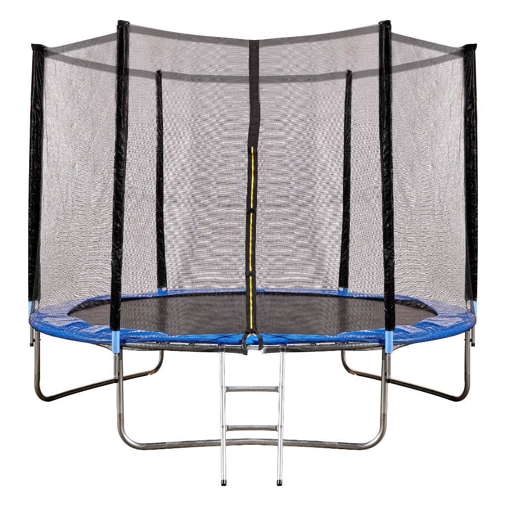 Trambulina copii de exterior 305 cm, cu plasa de protectie si scara, sarcina maxima 150 kg, albastra