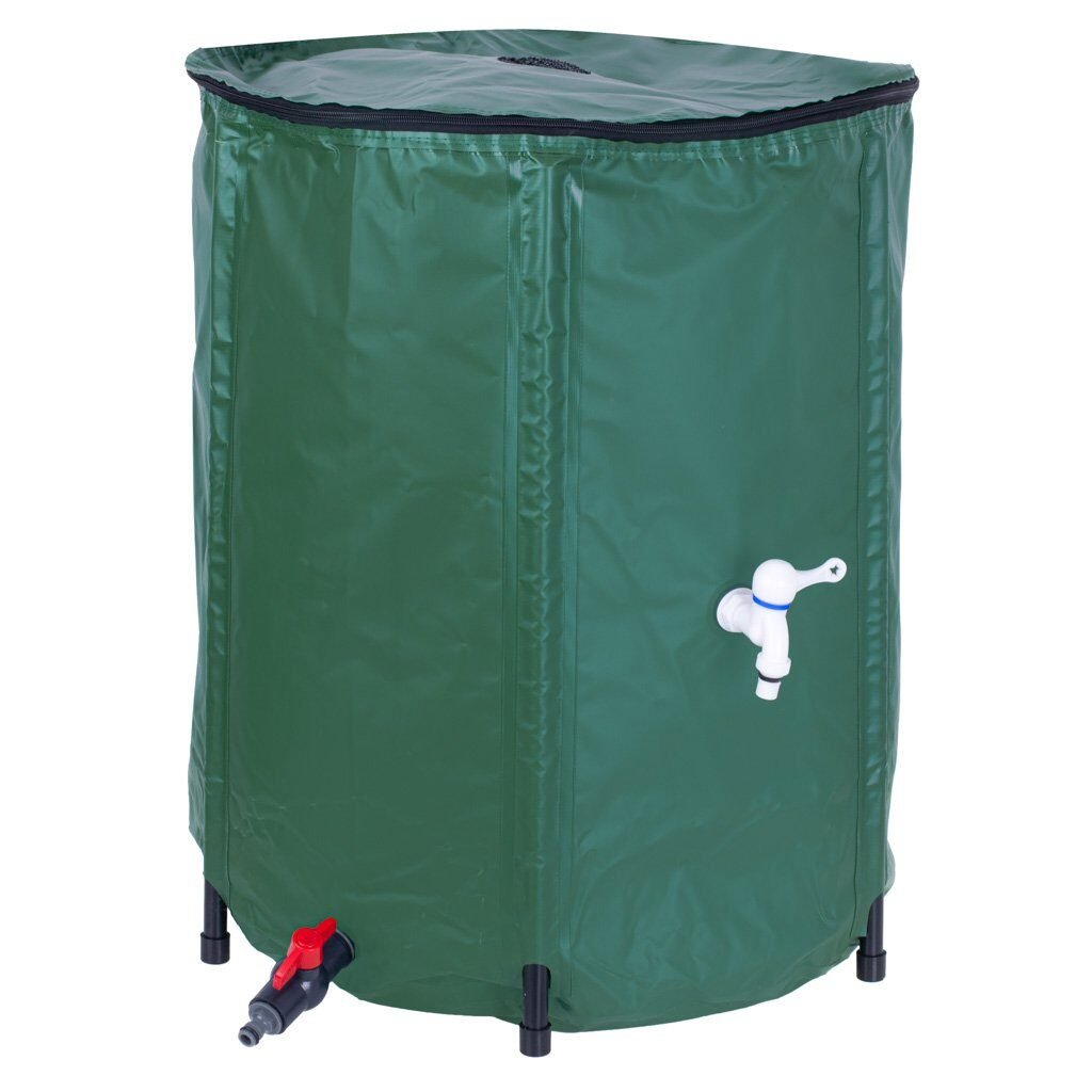 Rezervor pliabil pentru apa pluviala cu robinet, capac si structura PVC, 200 litri, 70x55x55 cm, verde