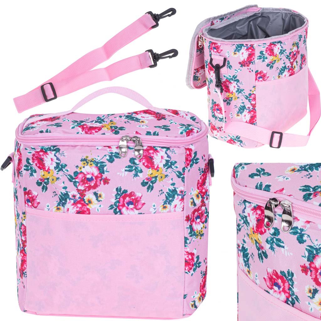 geanta termoizolanta pentru picnic sau plaja, capacitate 11l, culoare roz cu flori 3 Geanta termoizolanta pentru picnic sau plaja, capacitate 11l, culoare Roz cu flori - imagine 3