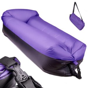 Saltea Autogonflabila „Lazy Bag” tip sezlong, 185 x 70cm, culoare Negru-Violet, pentru camping, plaja sau piscina
