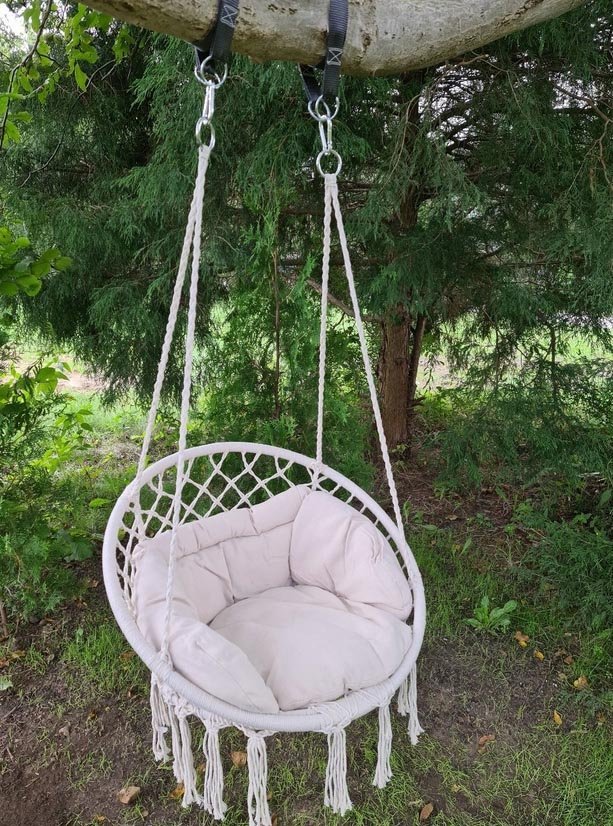 scaun rotund tip leagan suspendat cu perna confort plus, casa sau gradina, bej 3 Scaun rotund tip leagan suspendat cu perna Confort Plus, casa sau gradina, bej - imagine 3