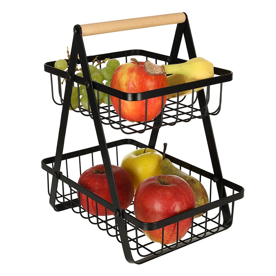 cos de fructe cu doua etaje, pliabil, lemn + metal, culoare neagra 8 Cos de fructe cu doua etaje, pliabil, lemn + metal, culoare neagra - imagine 8