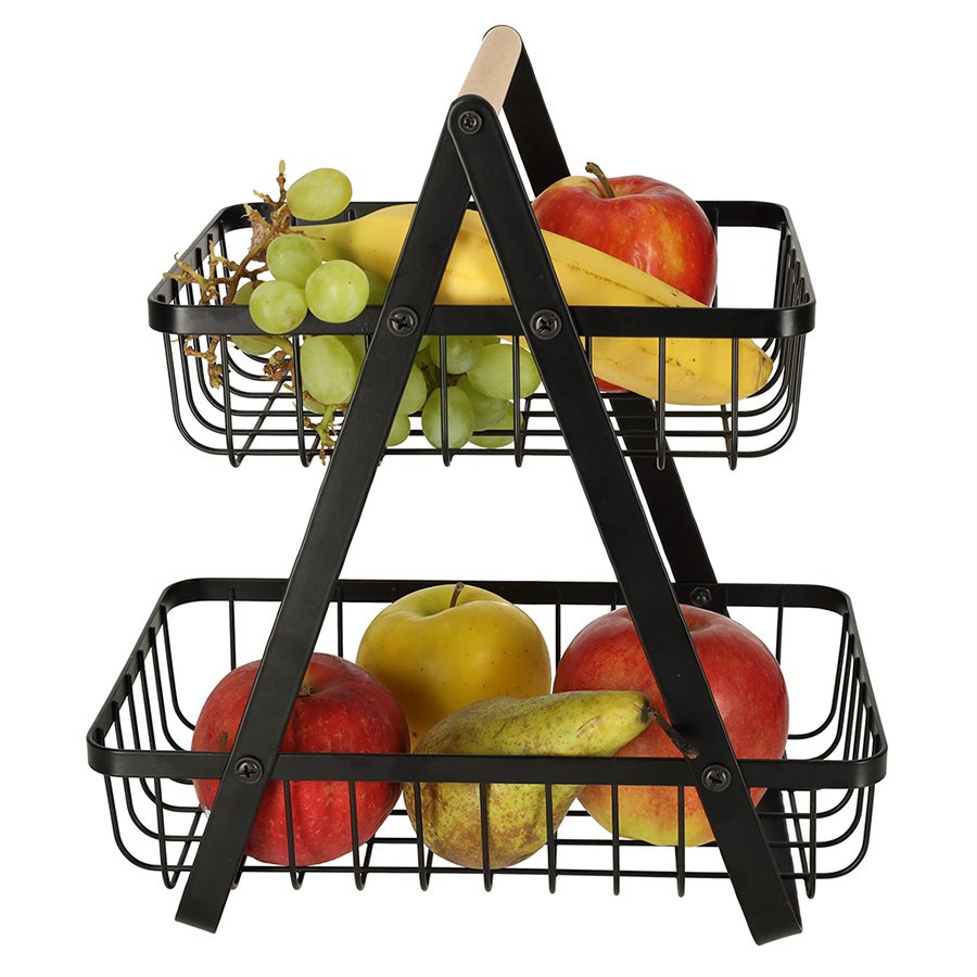cos de fructe cu doua etaje, pliabil, lemn + metal, culoare neagra 9 Cos de fructe cu doua etaje, pliabil, lemn + metal, culoare neagra - imagine 9