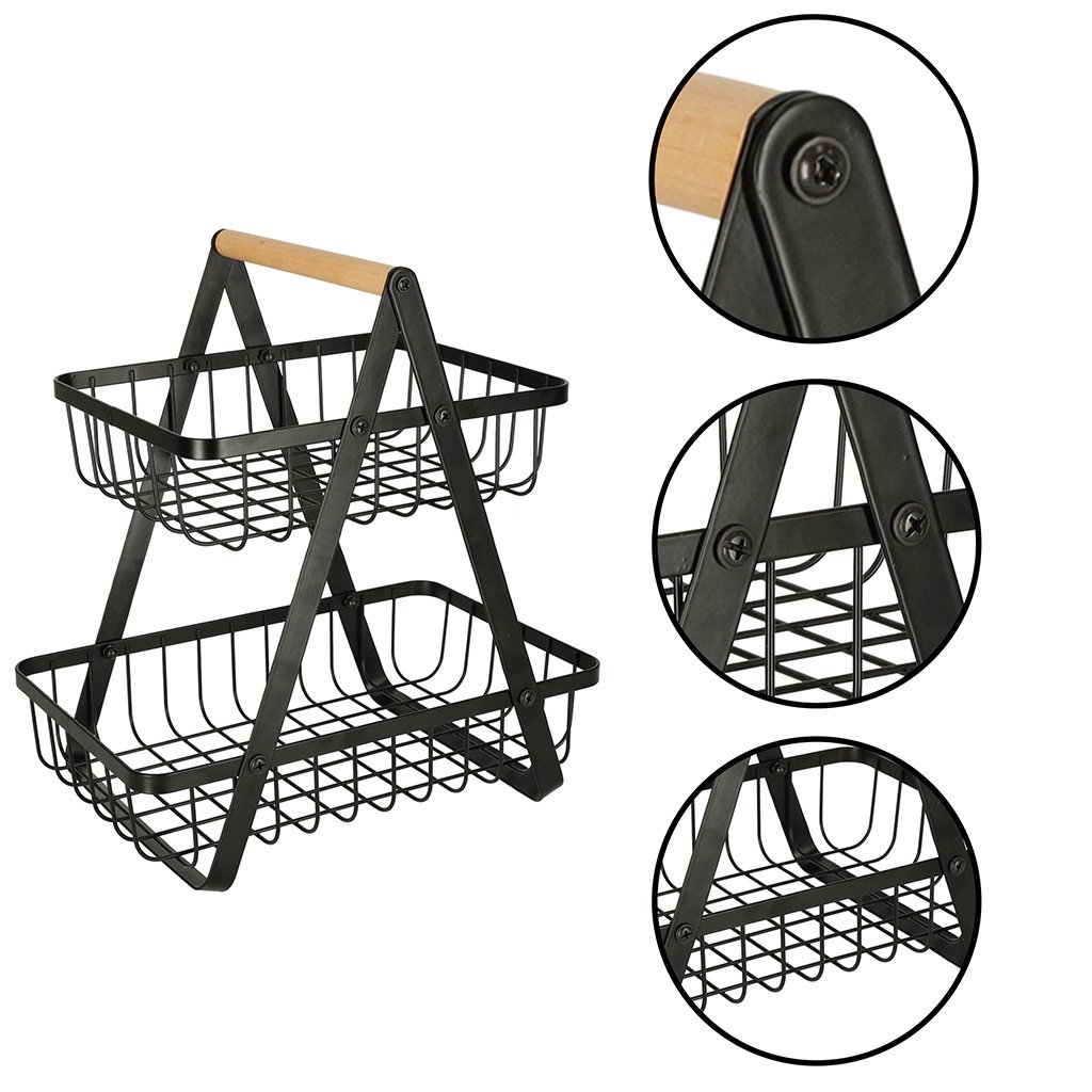 cos de fructe cu doua etaje, pliabil, lemn + metal, culoare neagra 10 Cos de fructe cu doua etaje, pliabil, lemn + metal, culoare neagra - imagine 10