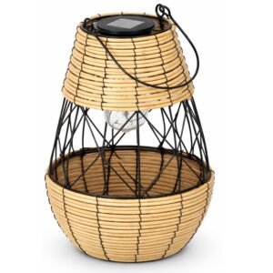 Felinar solar metalic decorativ pentru gradina, 32 cm, bej si negru