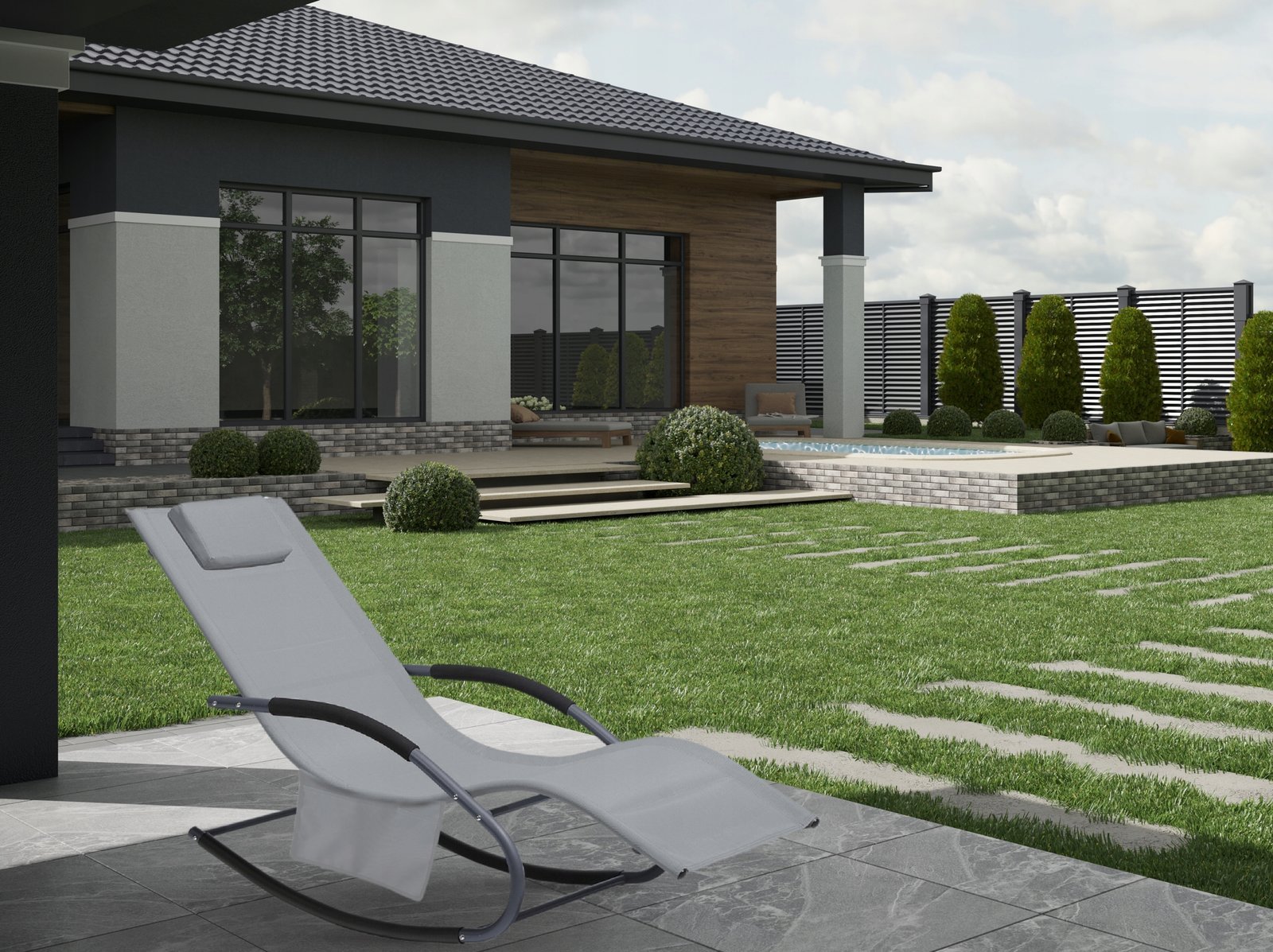 leagan tip sezlong pentru gradina 148x63x87 cm, structura otel, textilen, design ergonomic, gri deschis 2 Leagan tip sezlong pentru gradina 148x63x87 cm, structura otel, textilen, design ergonomic, gri deschis - imagine 2