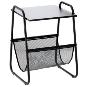 Masuta laterala cu suport reviste 40x40x55 cm, metal si lemn, negru