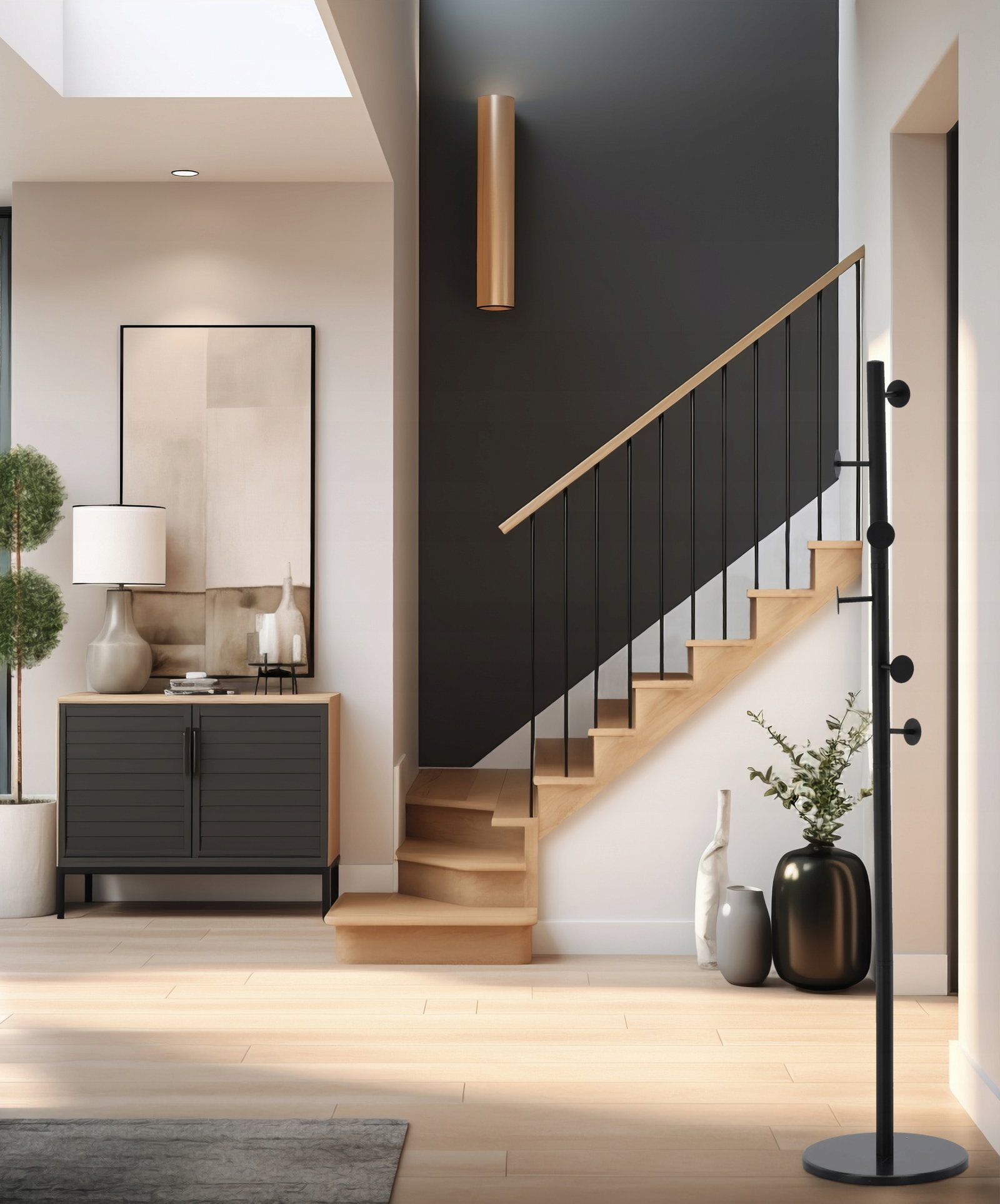 cuier hol metalic 174 cm, design minimalist, negru 2 Cuier hol metalic 174 cm, design minimalist, negru - imagine 2