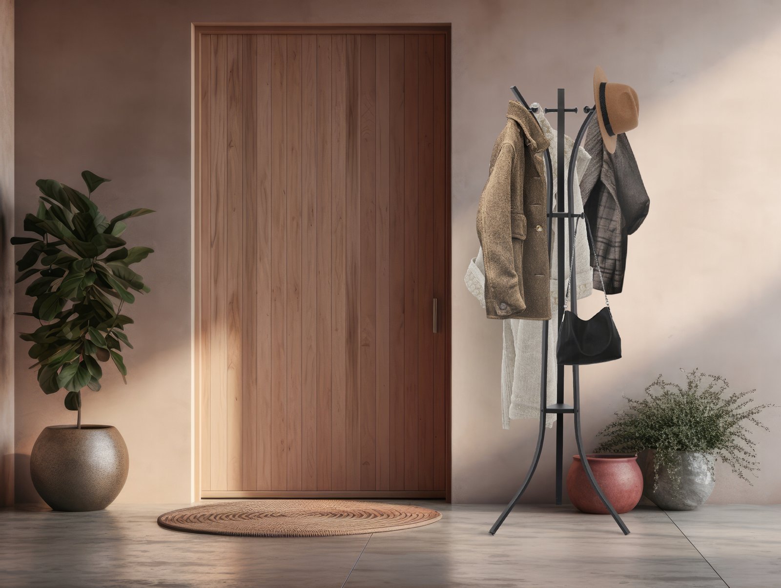 cuier hol metalic 170 cm, design minimalist, negru 3 Cuier hol metalic 170 cm, design minimalist, negru - imagine 3