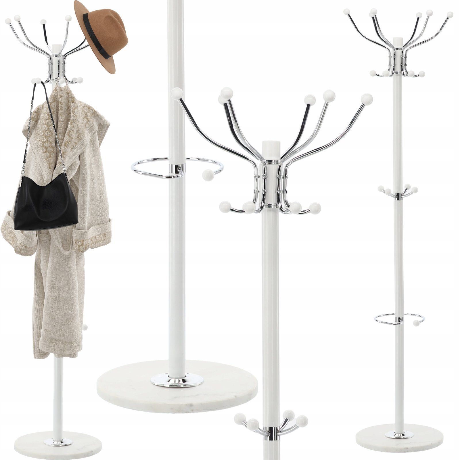 cuier hol metalic 178 cm, 16 carlige, design minimalist, alb 2 Cuier hol metalic 178 cm, 16 carlige, design minimalist, alb - imagine 2