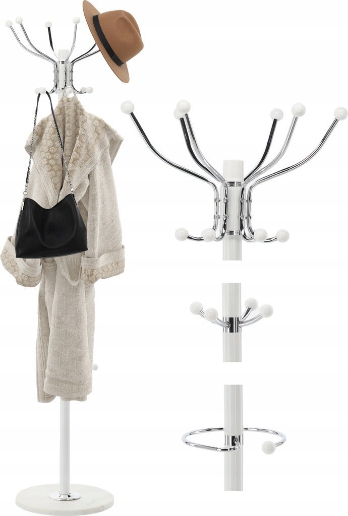 cuier hol metalic 178 cm, 16 carlige, design minimalist, alb 3 Cuier hol metalic 178 cm, 16 carlige, design minimalist, alb - imagine 3