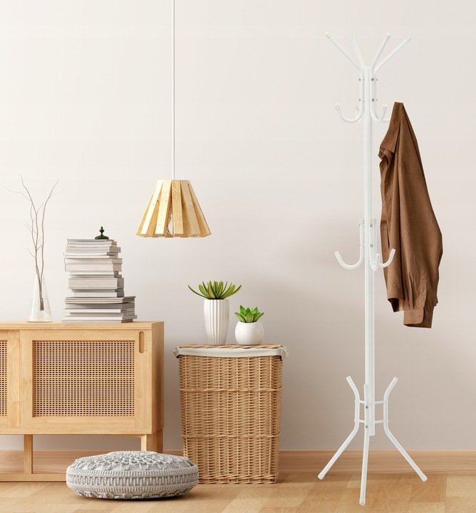cuier hol metalic 178 cm, 12 carlige, design minimalist, alb 2 Cuier hol metalic 178 cm, 12 carlige, design minimalist, alb - imagine 2