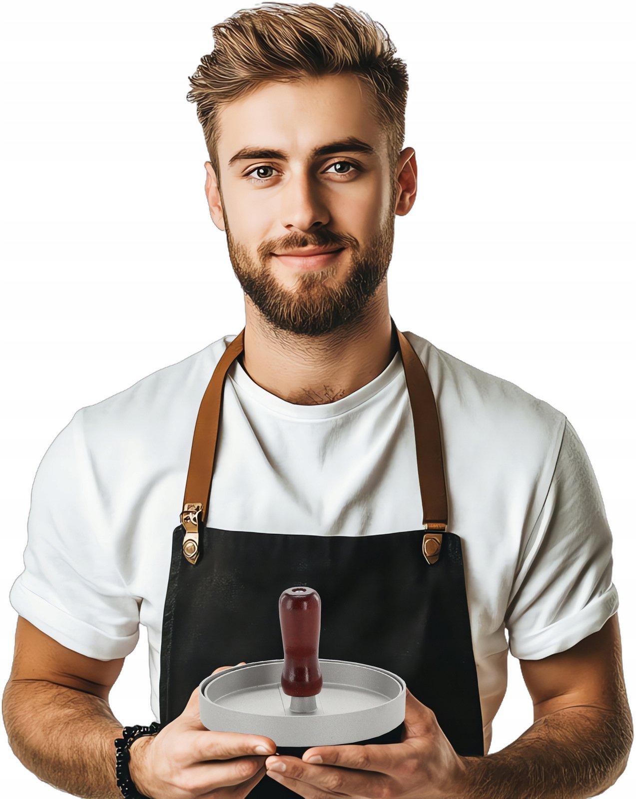 Presa pentru burgeri din aluminiu cu maner din lemn, 12x7 cm, gri 2 Presa pentru burgeri din aluminiu cu maner din lemn, 12x7 cm, gri - imagine 2