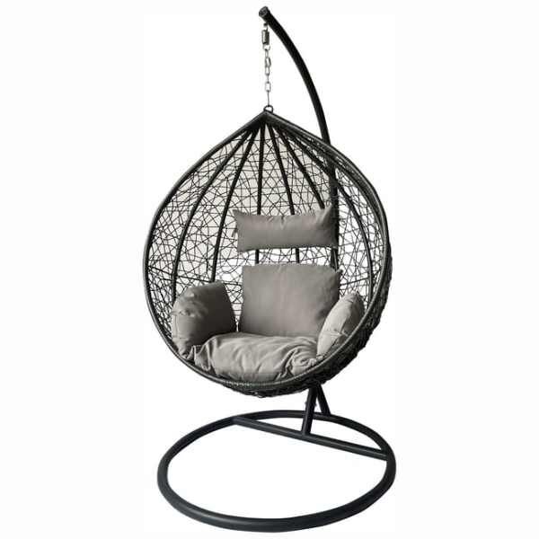 Leagan Mercaton, Tip Cuib cu Fotoliu Suspendat, Cadru Metalic, Maxim 130 Kg, 2 Perne, Rezistent UV, Negru