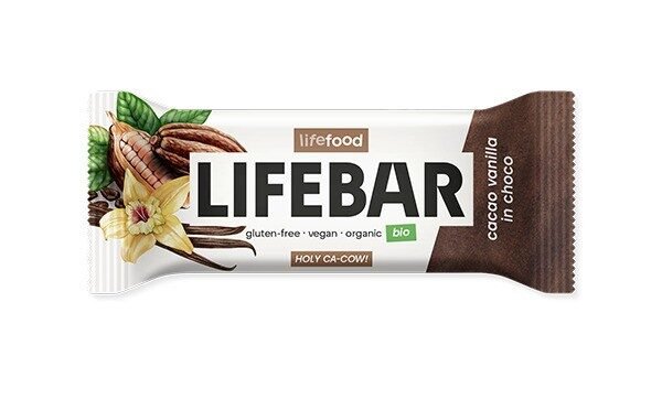 Lifebar baton cu cacao si vanilie in ciocolata raw bio 40g