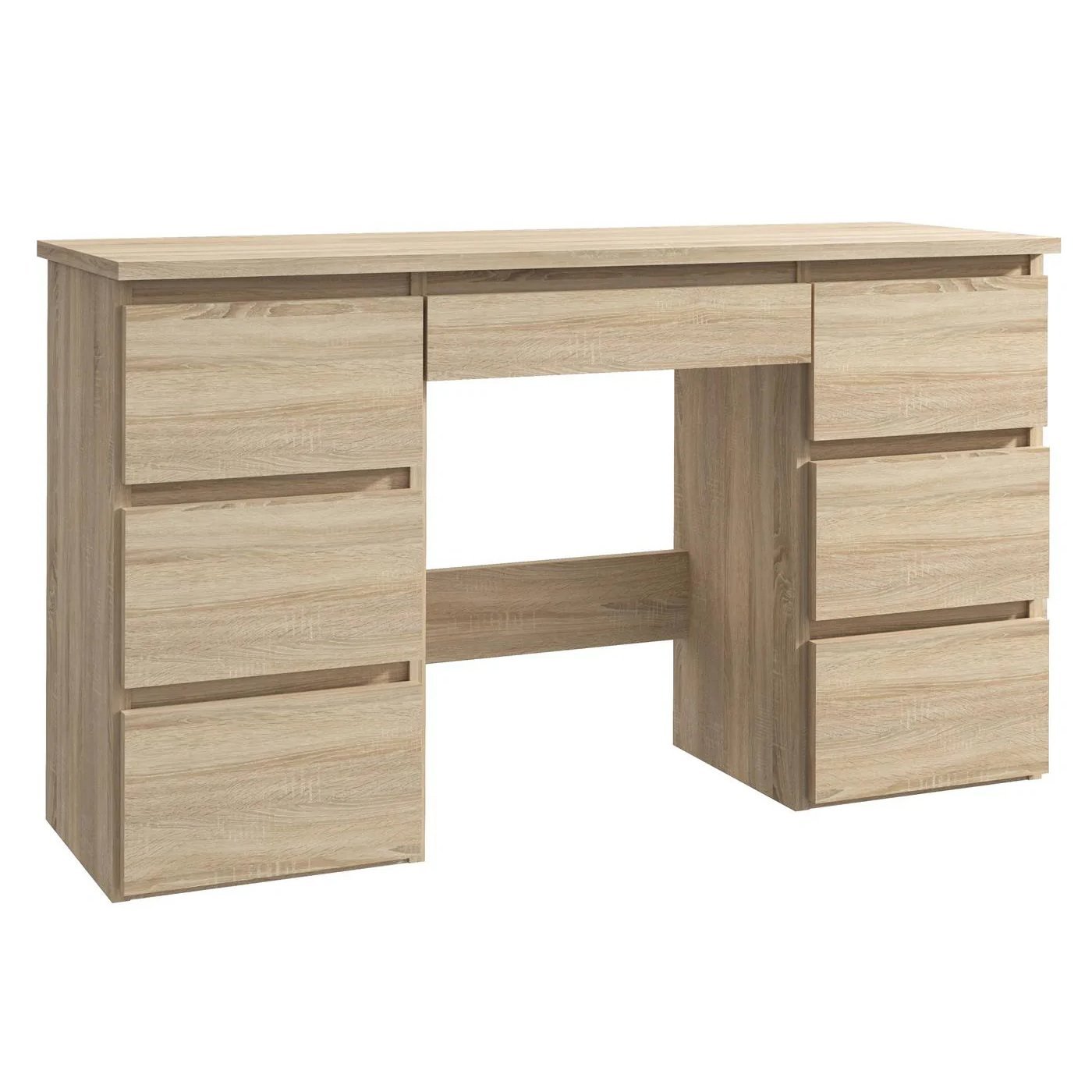 birou cu 7 sertare beta 4 120x43x75 cm, design minimalist, sonoma 1 Birou cu 7 sertare Beta 4 120x43x75 cm, design minimalist, sonoma