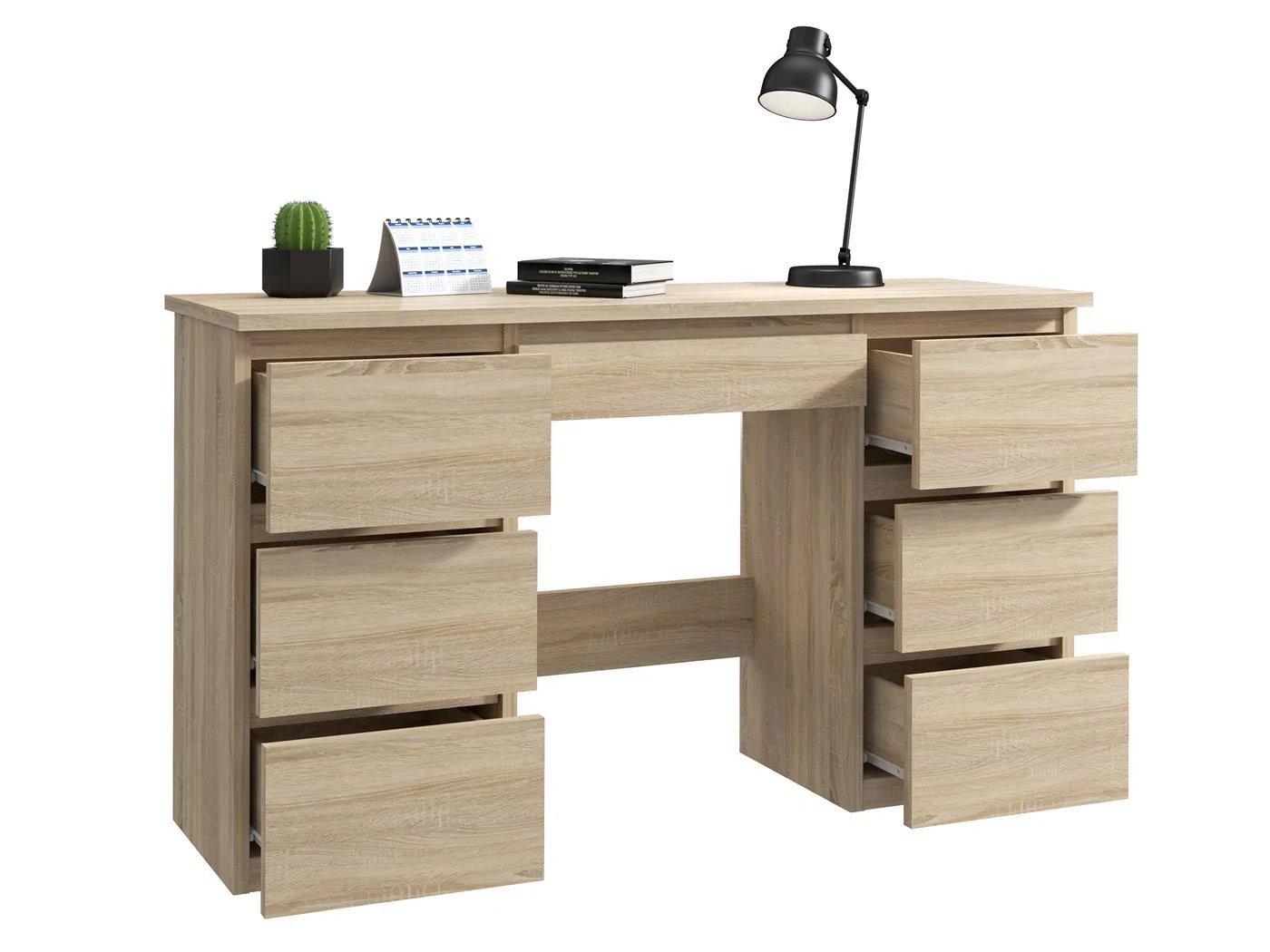 birou cu 7 sertare beta 4 120x43x75 cm, design minimalist, sonoma 2 Birou cu 7 sertare Beta 4 120x43x75 cm, design minimalist, sonoma - imagine 2