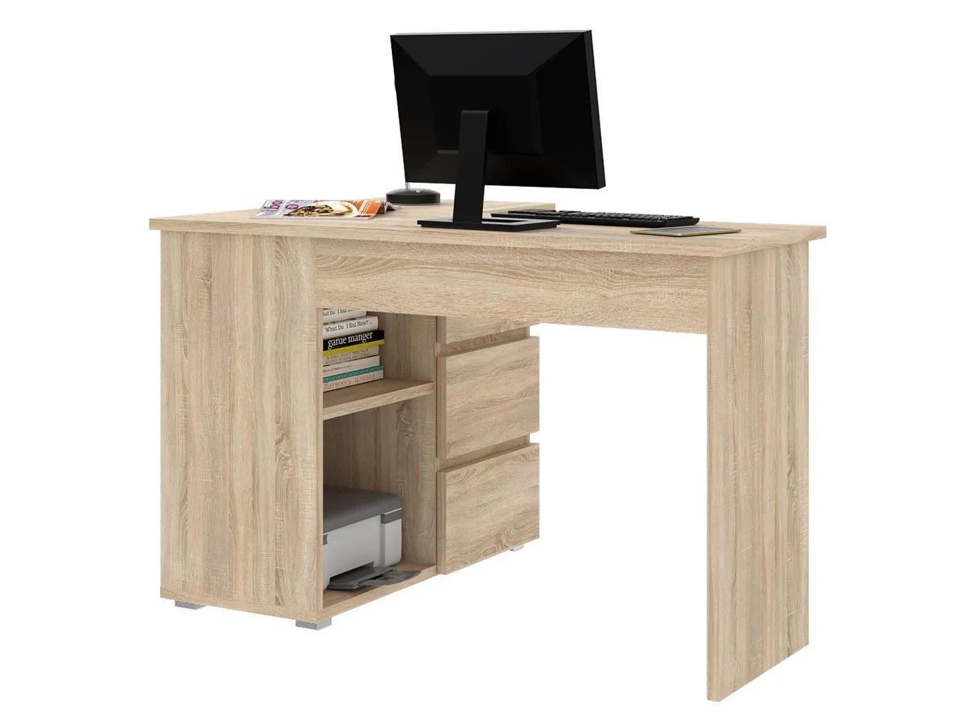 birou colt norge cu 3 sertare si 2 rafturi, 124x89x75 cm, stejar 4 Birou colt Norge cu 3 sertare si 2 rafturi, 124x89x75 cm, stejar - imagine 4