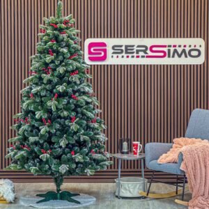 Brad artificial Sersimo, Alexima Elite, verde nins cu merisoare, mix 2D+3D, 200 cm