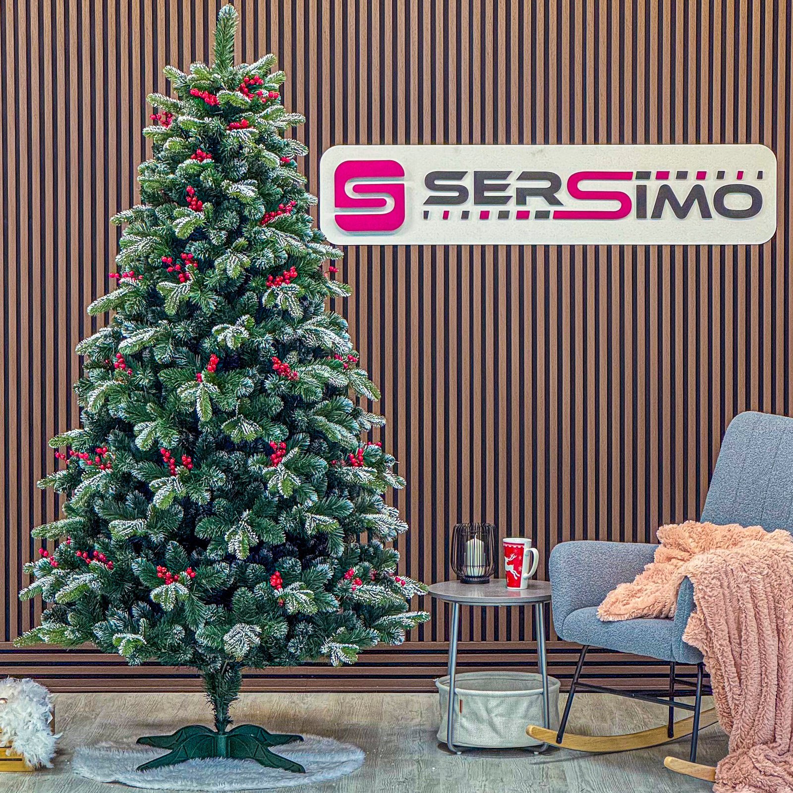 Brad artificial Sersimo, Alexima Elite, verde nins cu merisoare, mix 2D+3D, 200 cm 1 Brad artificial Sersimo, Alexima Elite, verde nins cu merisoare, mix 2D+3D, 200 cm