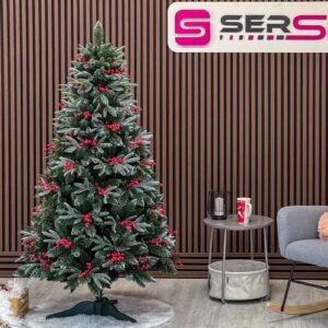 Brad artificial Sersimo, Miahelene Elite, verde nins cu merisoare, mix 2D+3D, 180 cm