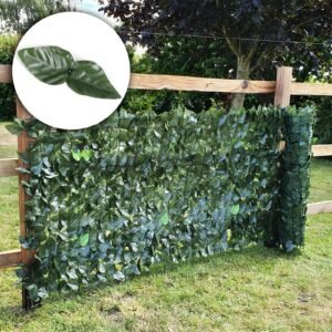Gard artificial decorativ 50×300 cm, frunze ornamentale, protectie UV si intemperii, plastic PVC, verde inchis