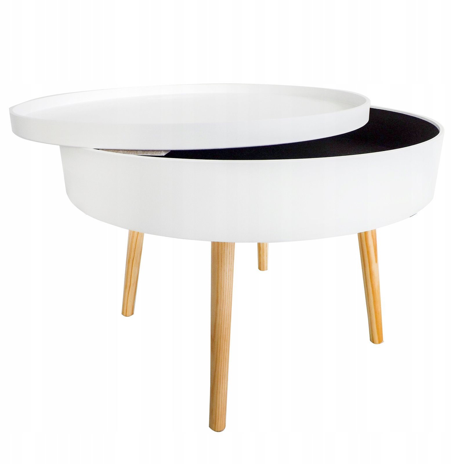 masuta de cafea rotunda 60x40 cm, cu blat detasabil si spatiu depozitare, picioare din lemn de pin, alba 4 Masuta de cafea rotunda 60x40 cm, cu blat detasabil si spatiu depozitare, picioare din lemn de pin, alba - imagine 4