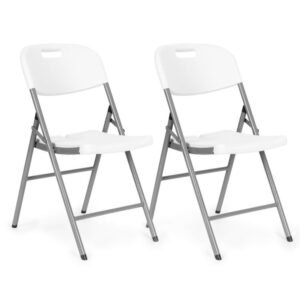 Set 2 scaune pliante 44x58x83 cm, structura metal si sezut HDPE, pliabile si usoare, alb