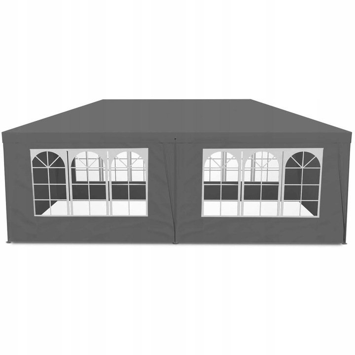 Cort de gradina 300×600 cm, 6 pereti detasabili cu ferestre si usa, structura metalica, PE impermeabil, gri
