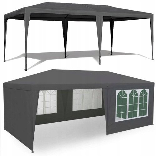 cort de gradina 300x600 cm, 6 pereti detasabili cu ferestre si usa, structura metalica, pe impermeabil, gri 2 Cort de gradina 300x600 cm, 6 pereti detasabili cu ferestre si usa, structura metalica, PE impermeabil, gri - imagine 2