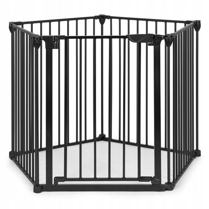 bariera de siguranta pliabila 300x74 cm, 5 panouri si poarta cu blocare automata, metal si plastic, neagra 2 Bariera de siguranta pliabila 300x74 cm, 5 panouri si poarta cu blocare automata, metal si plastic, neagra - imagine 2