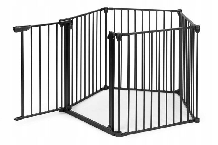 bariera de siguranta pliabila 300x74 cm, 5 panouri si poarta cu blocare automata, metal si plastic, neagra 4 Bariera de siguranta pliabila 300x74 cm, 5 panouri si poarta cu blocare automata, metal si plastic, neagra - imagine 4