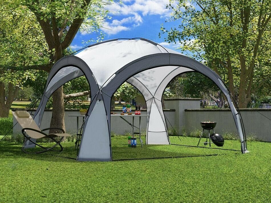 pavilion gradina 350x350x230 cm, structura fibra de sticla, acoperis poliester impermeabil, gri cu alb 3 Pavilion gradina 350x350x230 cm, structura fibra de sticla, acoperis poliester impermeabil, gri cu alb - imagine 3