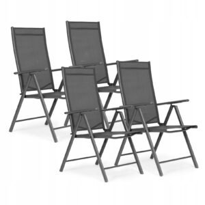 Set 4 scaune gradina 70x57x106 cm, pliante cu spatar reglabil 7 pozitii, structura otel si textilena, gri