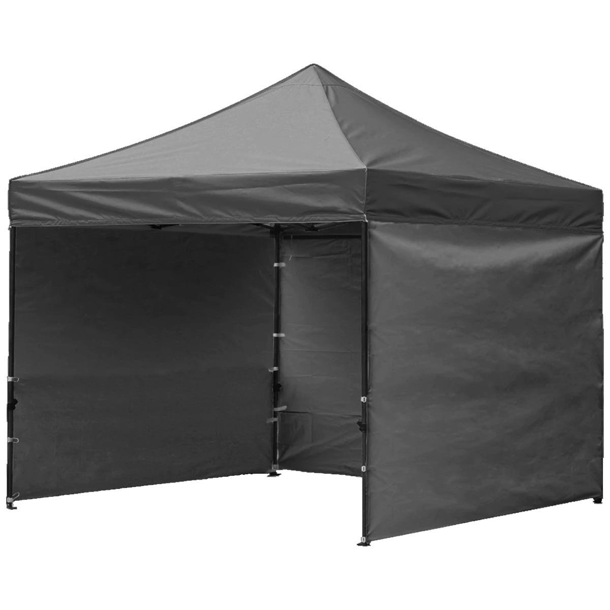 Cort tip pavilion cu 3 pereti laterali, structura solida otel si acoperis impermeabil PVC, 3×3 m cu inaltime reglabila, gri