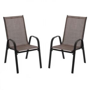 Set 2 scaune de gradina cu cadru metalic, stivuibile, 55x72x96cm, maro