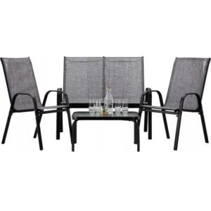 Set mobilier gradina textilene, 2 scaune, 1 canapea si 1 masa, gri deschis