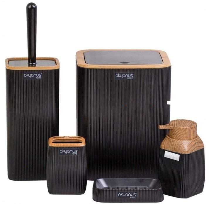 Set de accesorii patrate pentru baie din plastic, 5 piese, negru maro 1 Set de accesorii patrate pentru baie din plastic, 5 piese, negru maro