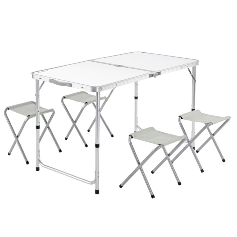 Set masa pliabila reglabila si 4 scaune, tip valiza, gri, 120x60cm