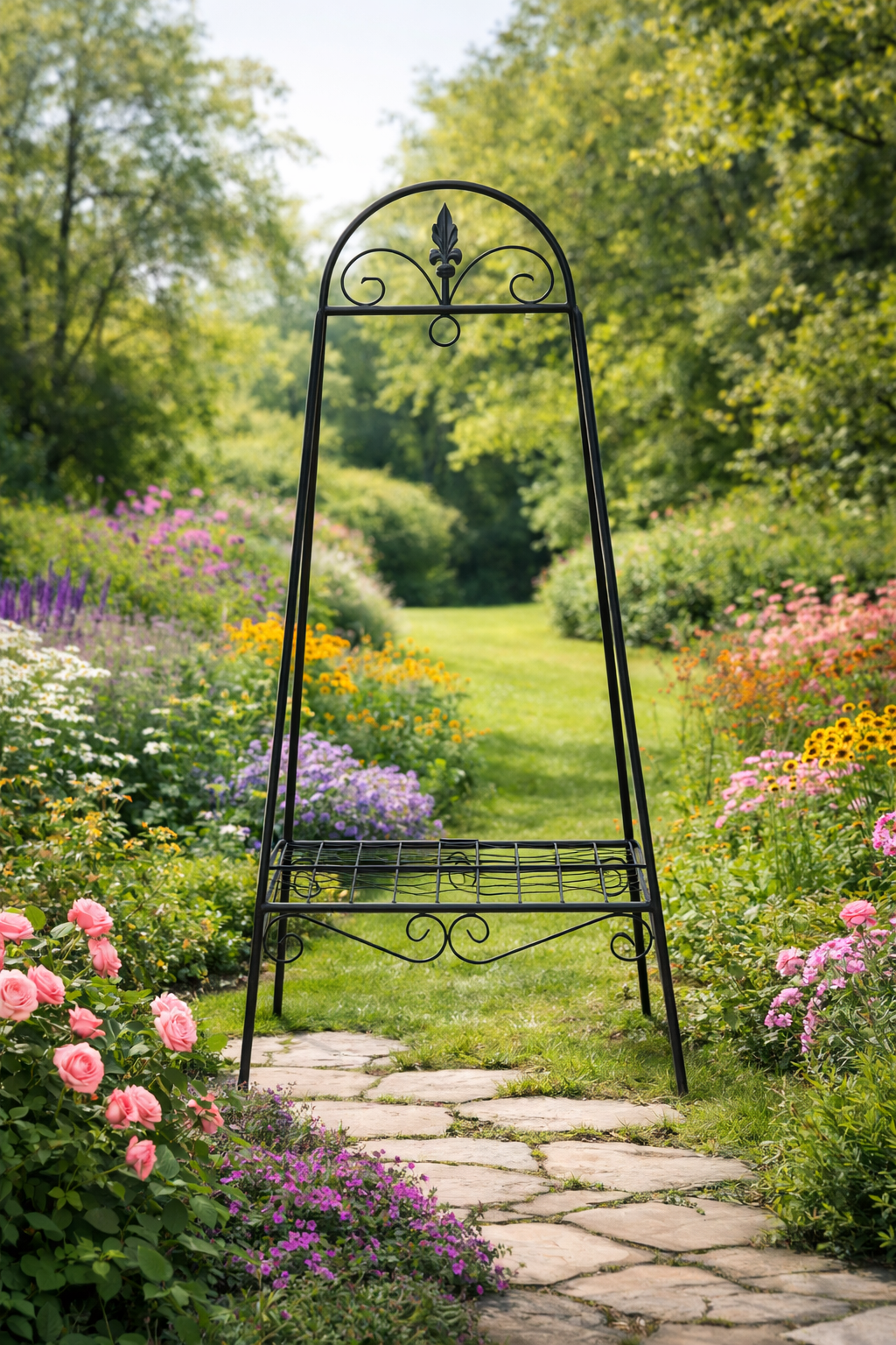 suport flori metalic pentru ghivece, structura metalica, 49x40x99 cm, negru 2 Suport flori metalic pentru ghivece, structura metalica, 49x40x99 cm, negru - imagine 2