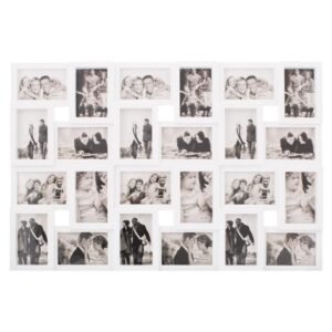 Rama foto de perete, colaj de 24 fotografii, 57x86cm, alb