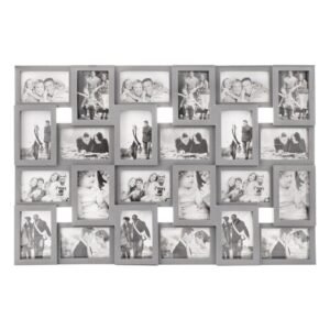 Rama foto de perete, colaj de 24 fotografii, 57x86cm, gri