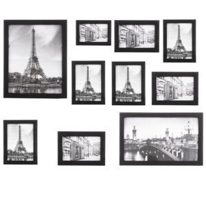 Set 10 rame foto de perete, colaj de 10 fotografii, diferite dimensiuni, negru