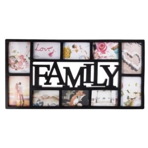 Rama foto de perete, colaj de 10 fotografii, 37x72cm, negru